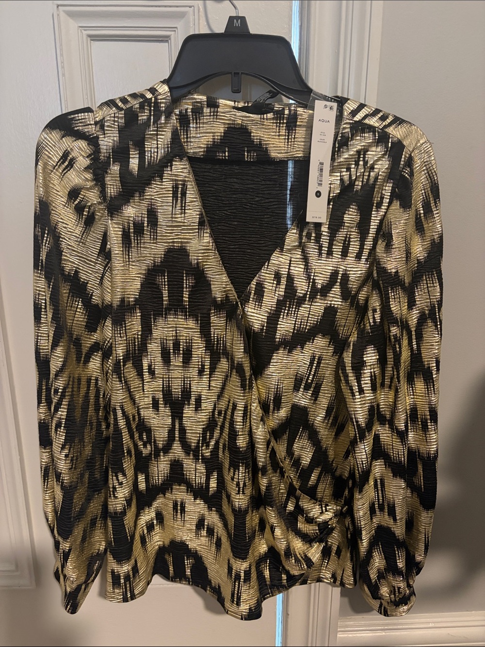 Aqua Black & Gold Metallic Ikat Wrap Blouse